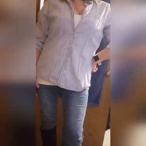 Blue & White pinstriped womens Tommy Hilfiger button down blouse